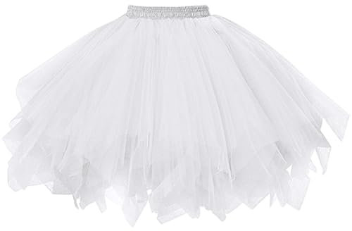 AUYAO Damen Tutu Klassisch Rock, Ballett Tüllrock Petticoat Unterrock Rock Tütü Rock Tutu Röcke Tüll Rock, 50er Vintage Ballet Elastisch Tanzrock Tanzkleid Ballkleid Kurz Retro Kostüme Tanzen (Weiß)