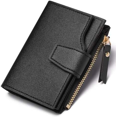 FALAN MULE Geldbörse Damen Klein mit RFID Schutz, Mini Kurzer Geldbeutel Damen PU Leder Portemonnaie für Frauen mit Münzfach Brieftasche Kartenfäche, Kleiner Portmonee mit Reißverschlusstasche