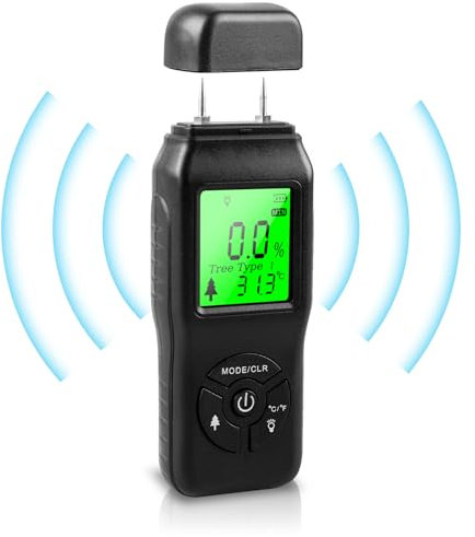 Humidimètre pour bois, humidimètre, détecteur d'humidité pour bois, avec rétroéclairage vert, pour bois de chauffage, matériaux de construction (noir)