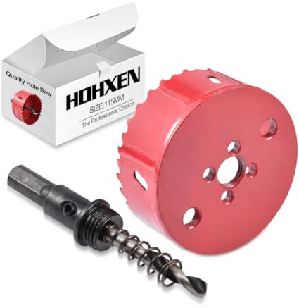 HOHXEN Sierra de Corona Bimetálica de 115mm, M42 HSS Sierra de Orificio con Punta de Posicionamiento para Cortar Acero Blando, Acero Inoxidable, Hierro Fundido, Latón, Aluminio, Madera, Tubos de PVC