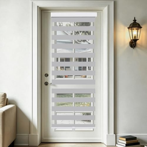 SEEYE Cordless Zebra Blinds for Window, French Door Blinds Free-Stop Roller Window Shades with Valance 19 W x 90 H, Light Filtering Window Treatment Sheer Blinds & Shades Easy to Install, Gray