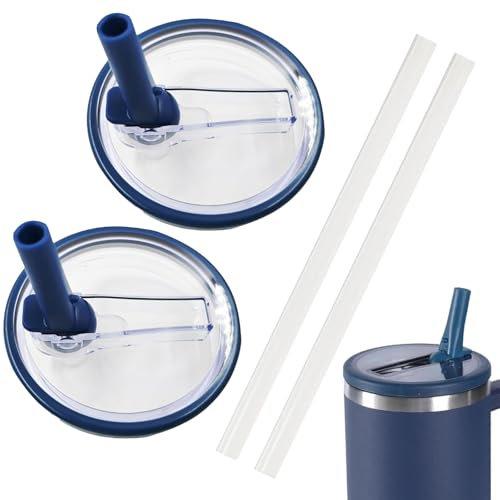 NEERIX 2 Pack 40 OZ Tumbler Lids Replacement Cup Flip Straw Tumbler Lid,Clear Replacement Lids Fit for Stanley Travel Tumbler, Spill Proof Tumbler Covers for Stanley Cup Accessories（dark blue）