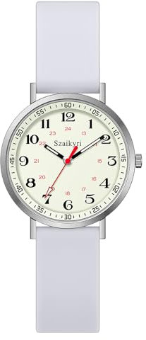 Szaikyri Krankenschwester Armbanduhr Für Frauen, Medizinisches Fachpersonal Und Studenten Mit Leuchtend Leicht Lesbarer Militär-Uhr Zeitscheibe Unisex Sportuhren Wasserdicht (Grey Silver)