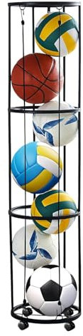 Aolawco 3 Tier Ballständer mit Rollen Sparende Abnehmbare Stehend Ballhalter, Garage Ball Aufbewahrung Sports Storage für Volleyball Fußball Basketball Ballhalterung Wand Storage (Schwarz)