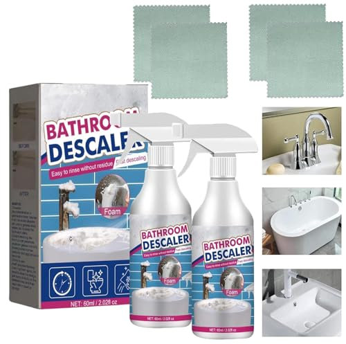 2Pcs Bathroom Descaler Foam, Bathroom Descaler Spray, Stubborn Stains Cleaner, Multipurpose Bathroom Foam Cleaner for Bathroom Bathtub Toilet Shower Sink with 2 Cleaning Cloths
