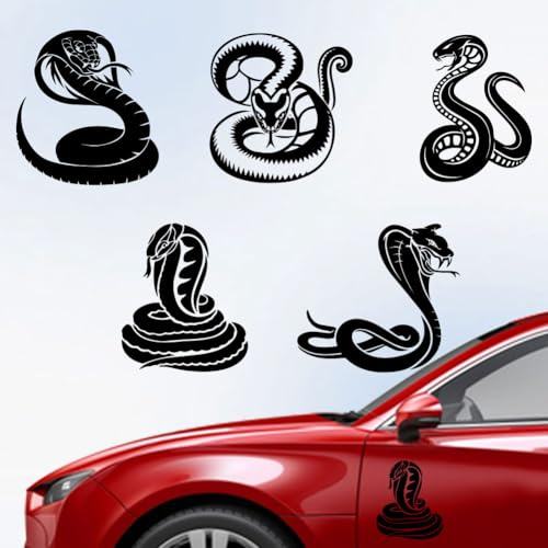Hobbspring 5 Stück Schlangenaufkleber 14.8x15.5cm Schwarze Cobra Viper Aufkleber Wasserdichte Vinyl Aufkleber Reflektierende Autoaufkleber Für Autofenster Laptop Gepäckdekoration