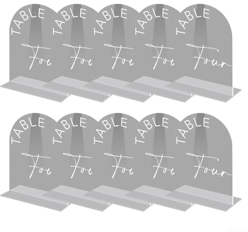 Numéros de table de mariage élégants et arches, 10 ensembles de panneaux en acrylique miroir (transparent L)