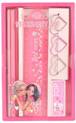Depesche 12857 TOPModel - Schreibwaren Set in Rosa, mit Model Motiv und Herzen, inkl. Bleistiften, Radiergummi, Lineal uvm.
