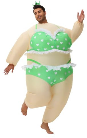 Inflatable Ballet Costume for Adult Funny Blow up Fat Costume with Crown Headband Halloween Party Role Play (Adult green)