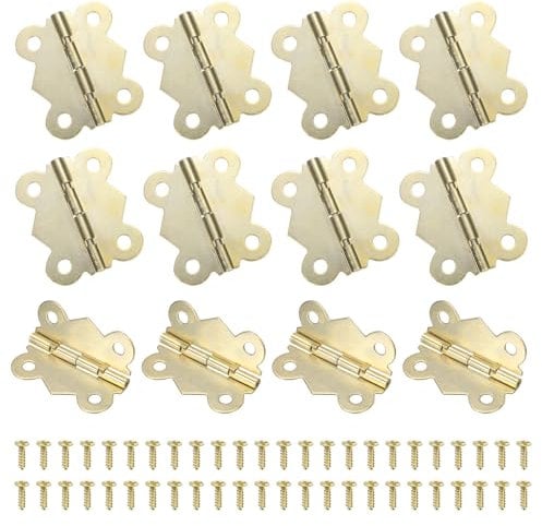 Sourcing Map 12Pcs 180 Degree Small Iron Hinges for Wooden Box, 1.5 Long Folding Butt Hinges Cabinet Hinges with Screws (Gold)
