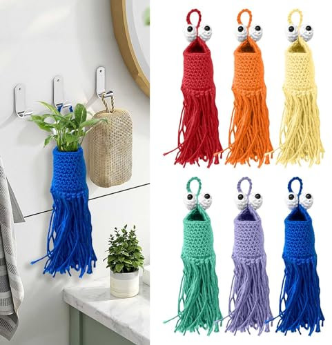 Aufbewahrungs- Und Organisationsschrank -Yip-Yip-Häkel-Hänge-Yip-Yip-Auto-Hängerspiegel oder Kleiderbügel-Hängepflanzer Gehäkelter -Korb (Blue, B)