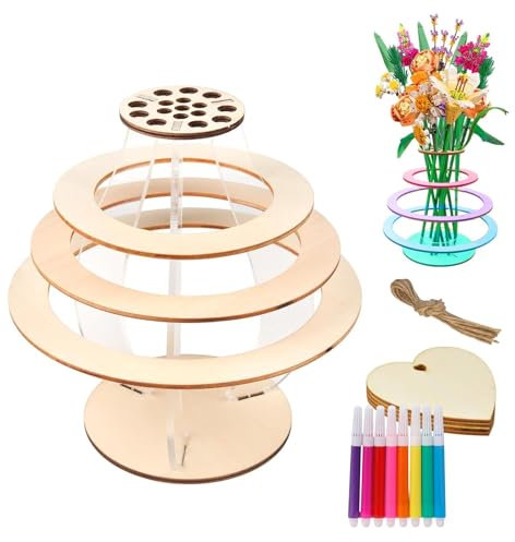 ComPDCVD vaso in legno per fiori Lego Vaso Puzzle 3D Vasos per Fiori In Legno supporto set di vasi di fioris in legnos per lego, rose e orchidee, fioris, regalo per gli amanti dei fioris
