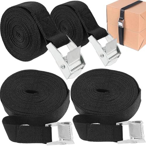 Cinghie di Tensione,4 Pezzi Cinghie di Fissaggio,3M * 25 mm Regolabili Cinghie a Cricchetto Cinghia Fissaggio a Cricchetto Cinghia di Ancoraggio con Chiusura per Moto,Auto,Rimorchio,Bagaglio(Noir)