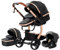 NADDLILY PU-Leder Kinderwagen 3 in 1, Buggy mit Umkehrbarem Zwei-Wege-Schub, Kinderwagen Faltbarem Tragbarem One-Click-Design, Kinderwagen 3 in 1 Komplettset mit Zubehör Hohe Landschaft (518 Black)