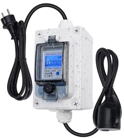 Mobiler Digitaler Stromzähler 230V 16A – Digitaler Stromverbrauchsmesser mit IP67 Wasserdich, Gummischlauchkabel, Industriesteck LED Stromzähler mit Reset für Wohnmobile Elektrofahrzeuge Haushalte