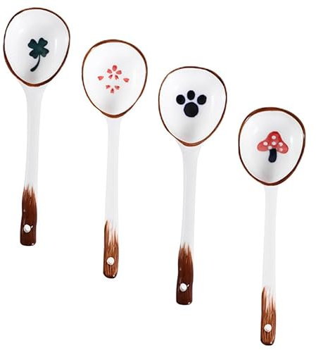 NIYANGLE Keramiklöffel 4Er Set Japanischer Suppenlöffel Mit Langem Stiel Für Ramen Reis Müsli Und Dessert Vielseitig Für Küche Restaurant Und Familienessen