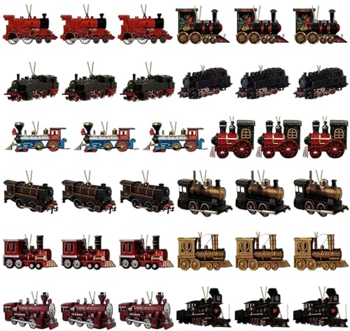 Ngbbby Adornos de Tren de Navidad, 36 Piezas de Adornos de Tren de Madera para árbol de Navidad, 12 Estilos de Decoraciones Planas