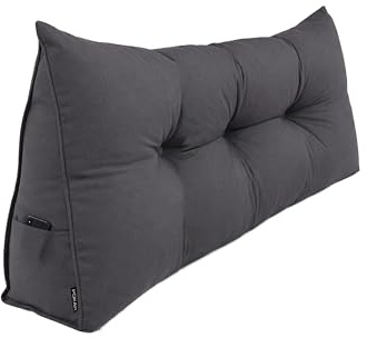 POKAR Rückenkissen 120x50x20 cm | Lesekissen für Bett und Sofa | Großes Keilkissen als Sofakissen für Rückenlehne | Wandkissen mit praktischen Seitentaschen | Oeko Tex 100 Zertifiziert | Anthrazite