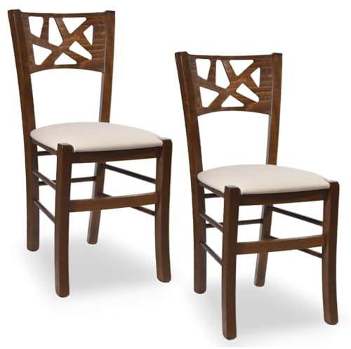 OKAFFAREFATTO MADDALONI Esszimmerstühle Sissy aus dunklem Walnussholz mit gepolstertem Sitz, beige, 2er-Set