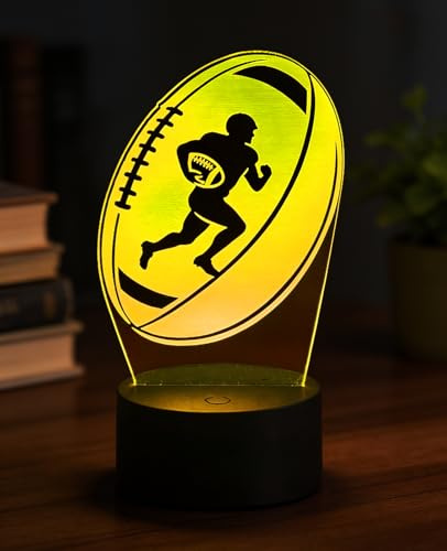BIRBANN Lampada Notte 3D Illusione Visiva Pallone da Rugby LED, Luce Comodino 7 Colori, Decorazione Camera Regalo Originale per Ragazzi e Adulti