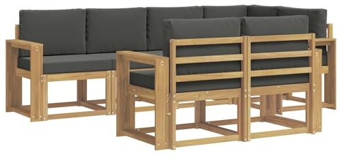vidaXL Outdoor-Sofagarnitur 7 pcs Weiß und Anthrazit Polyester, Stylisches Outdoor-Sofa-Set, Moderne Gartenmöbel, wetterfestes Akazienholz, modulares Sitzen für Terrasse und Lounge