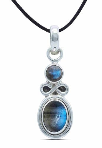 mantraroma Kettenanhänger 925 Silber Labradorit grün blauer Stein Edelstein Kettenanhänger Damen Sterling Silber Halskette Anhänger Geschenk (MAH-075-05)