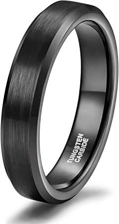 Titaniumcentral Damen Herren Ringe aus Wolframcarbid Gebürstet Schwarz Verlobungsringe Trauringe(Schwarz(4mm),53 (16.9))