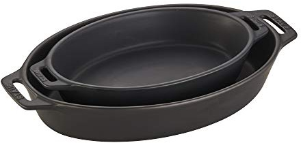 STAUB 40508-632 Plat à four ovale, Céramique, Matte Black, 2-piece
