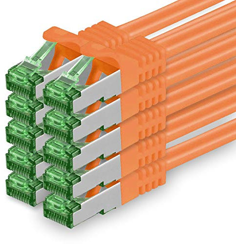 0.25 M Cat.7 Netzwerk-Kabel 10 Stück Cat7 Patch-Kabel LAN-Kabel Ethernet RJ45 10 Gbit/s (Alle Internetgeschwindigkeiten) Orange 0,25 Meter