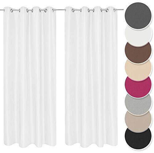 Melody Vorhang 2er Set Gardine Curtain Blickdicht Ösenschal Weiss 140x175 cm glänzendes Design #9018