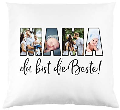 Herz & Heim® Außergewöhnliches Fotokissen mit eigenen Fotos für Mama und Papa, Oma oder Opa Beste Mama