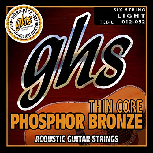 GHS Thin Core Fósforo Bronce - TCB-L - Juego de cuerdas acústicas para guitarra acústica, ligero, .012-.052