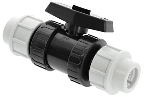 BFG Diamond Kugelhahn PN16 mit zwei Klemmmuffen aus Polypropylen | Absperrventil zum Verbinden von PE-Rohren | Verschiedene Ausführungen | Für Kaltwasserleitungen, schwarz, grau, 25 mm, GL-HAH9-6C4D