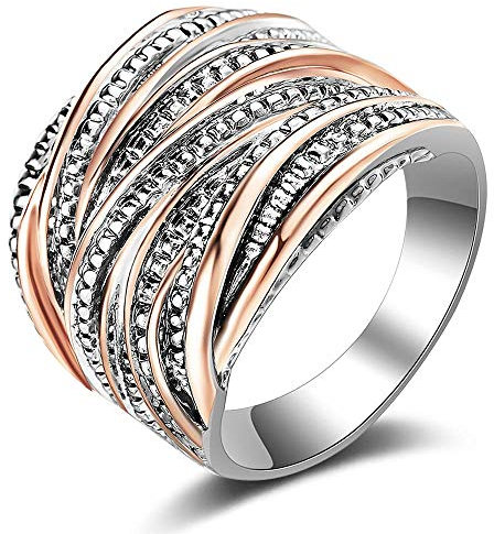 Mytys Statement-Ring, zweifarbig, verschlungen, gekreuzt, modisch, klobig, Bandringe für Damen, breiter Zeigefingerring, Kostümschmuck, Metall, Kein Edelstein
