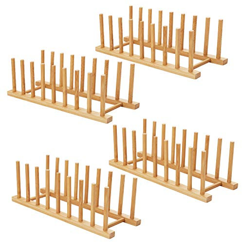 hblife 4 Stück Tellerhalter Bambus Tellerständer Holz Abtropfgestell Bambusregal Küche Holz Bambus für Aufbewahrung Plateholder