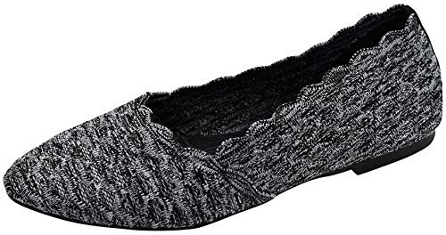 Skechers Women's Cleo-Scalloped Knit Skimmer Ballet Flat, Black/Charcoal, 8 M US