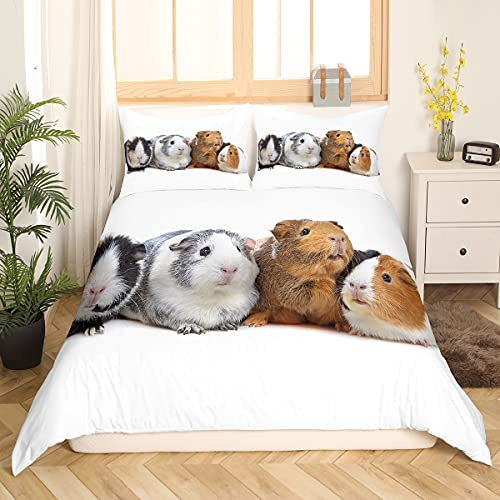 Loussiesd Nettes Meerschweinchen Bettwäsche Set 200x200cm für Mädchen Jungen Kinder Kinder 3D Haustier Maus Bettbezug Set Lustige tierbedruckte Betten Set Kinderzimmer Dekor Bettwäsche Kollektion 3St