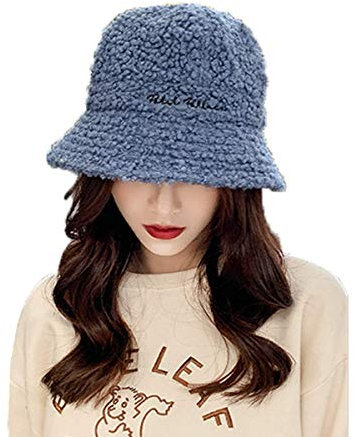 DELIBEST Fischerhut für Damen, Winterhut, Teddy-Stil, Kunstfell, weich, warm für Frauen und Mädchen, blau, M