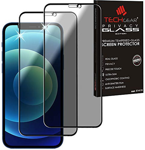 TECHGEAR [2 Pack Anti Spy Screen Protector for iPhone 12 Mini - PRIVACY Filter 3D GLASS Edition Genuine Tempered Glass Full Screen Protector Guard Cover Compatible with iPhone 12 Mini 5.4