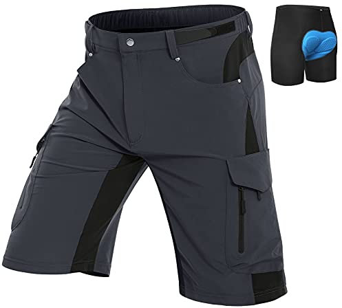Vzteek Herren MTB Hose Fahrradhose mit Gepolstert, Schnelltrocknende MTB Shorts Mountainbike Hose Herren(Dunkelgrau,3XL)
