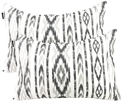TRESMESTRES Fundas de Cojines para Sofá de Jardín, Terraza y Salón y Fundas de Cojines para Cama Decorativos - Ikat Mediterráneo - Funda de Cojín 50x70 cm - Set de 2, Negro