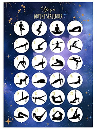 Nastami Postkarte Adventskalender Yoga DUNKEL Weihnachtskalender Postkarte A6 Yoga Geschenk