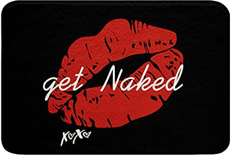Loussiesd Sexy rote Lippen Badezimmerteppich Get Naked rutschfeste Badematte 50x80cm Pärchenliebhaber Frauen Lustige Sprüche Hochflor Absorbierend Badteppiche Schwarz Rot Weiß Kuschel Badvorleger