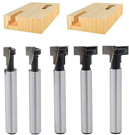 5pcs T-slot Router Bit Set Round Shank Utensili Elettrici Lavorazione Del Legno Frese T-track Slot Router Bit 1/4 di pollice Diametro gambo Router Bit Set