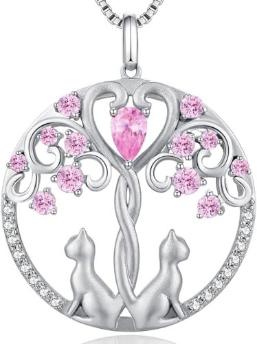 Jiamiaoi Collier Femme Chat Argent avec Pendentif Arbre de Vie