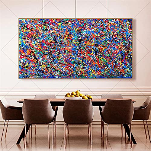 KADING Jackson Pollock Abstrakte bunte Linien Leinwand Gemälde an der Wand Poster und Druck Moderne Wandkunst Bild für Wohnzimmer 75x150cm(30x59in) Innenrahmen