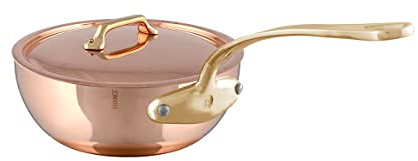 Mauviel M'Heritage 200 B Sauteuse incurvée évasée en cuivre poli et acier inoxydable 2 mm avec couvercle et laiton, 3,7 l, fabriquée en France