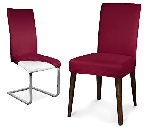BEAUTEX Mikrofaser Stuhlhusse Sets, Mikrofaser Stuhlbezug, elastische Stretch Husse, Set Größe und Farbe wählbar (2er Set, Bordeaux)