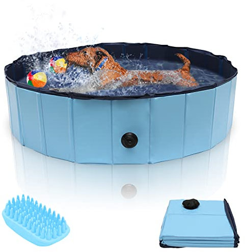 Jopassy Hundepool Planschbecken, 120 x 30cm Klappbares Schwimmbad mit Haustier Badebürste, rutschfest Swimmingpool, ideal für Hundebadewanne