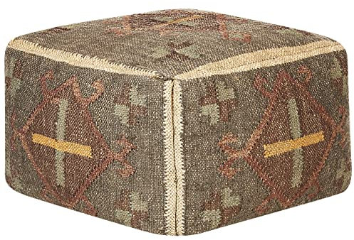 Pouf Jute und Wolle grün quadratisch 50 x 50 x 30 cm orientalisch Katora